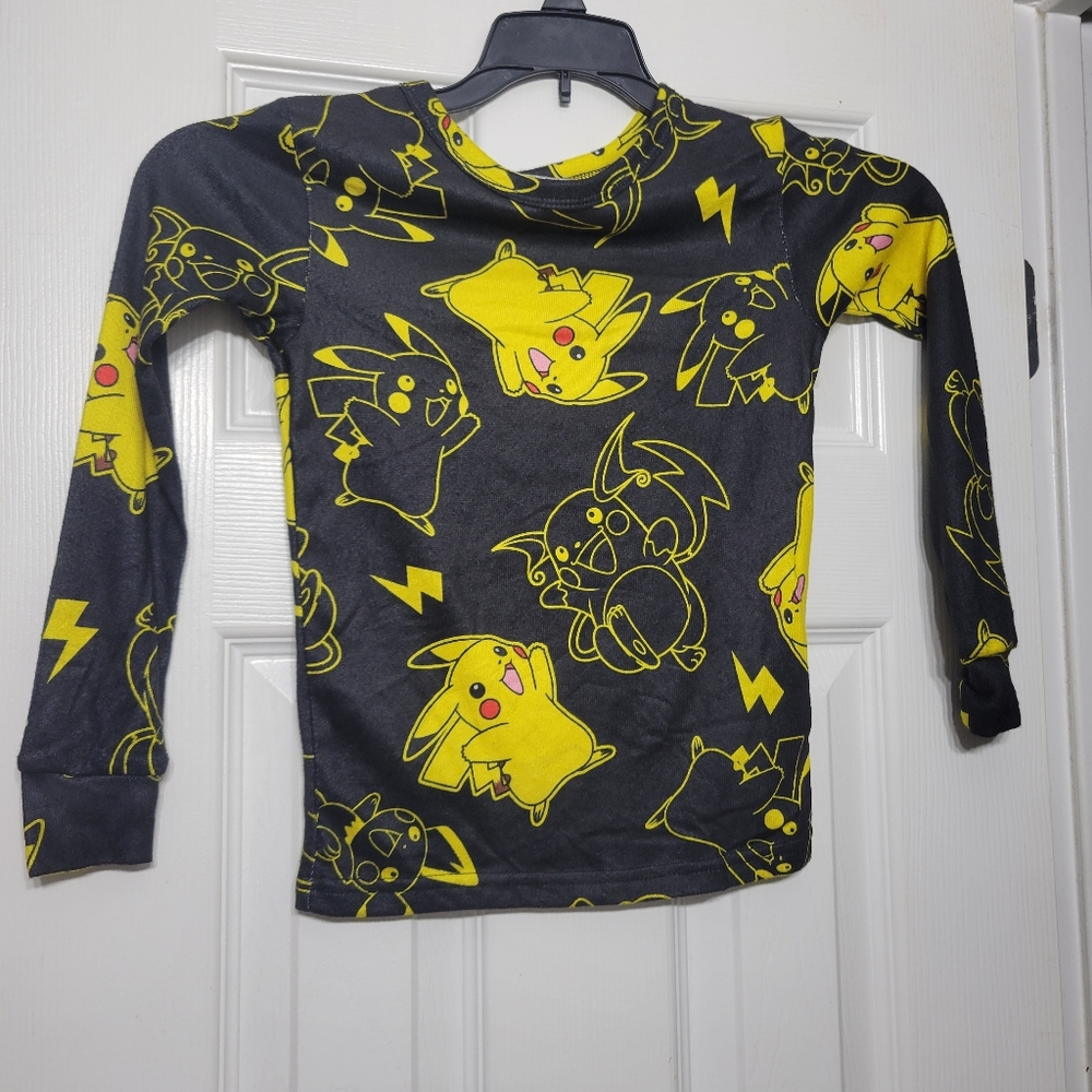 Pokemon Pikachu Pajama Shirt Long Sleeve Yellow Black Official Size 8